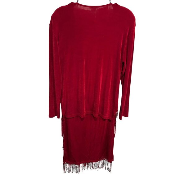 Vintage Red Stretch Fringe Dress Skirt Two Piece Set Sz Large - Picture 2 of 10